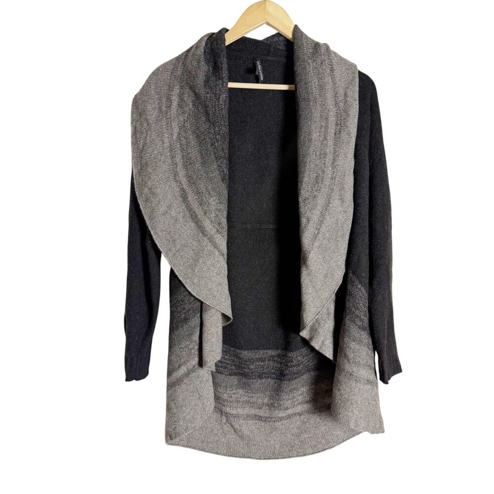 Eileen Fisher Black Gray Ombre Knit Open Front Yak Wool Silk Cardigan Sweater M